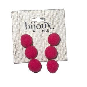 Bijoux Bar Pom‎ Pom Dangle Earrings Pink NWT